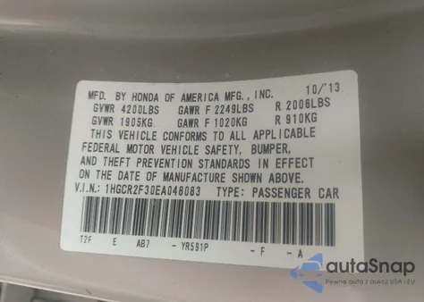 2014 Honda Accord Lx z USA, uszkodzony, nr VIN 1HGCR2F30EA048083